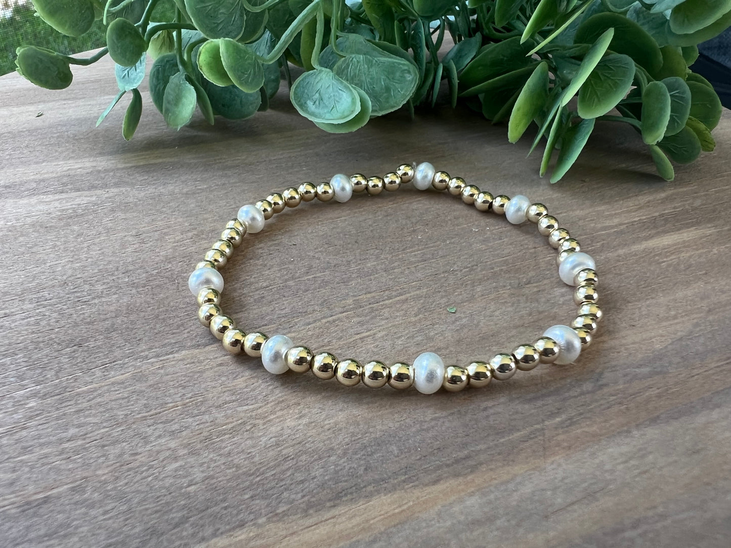 Gold Bracelet with Pearl Accents