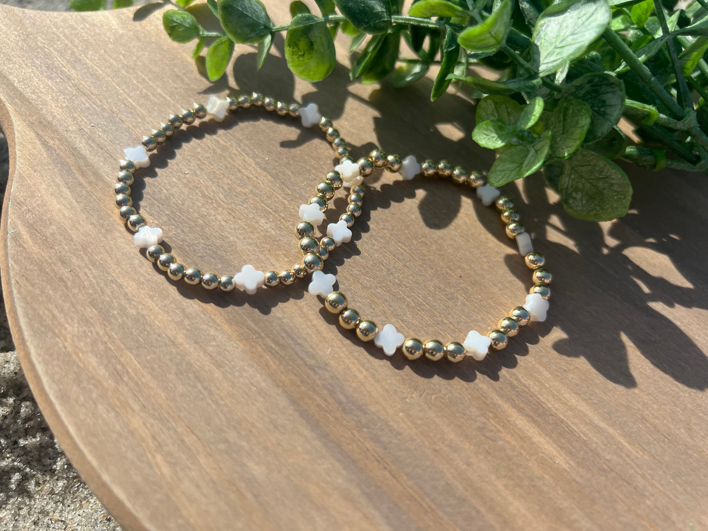 Gold Bracelet with Shell Flower Stack