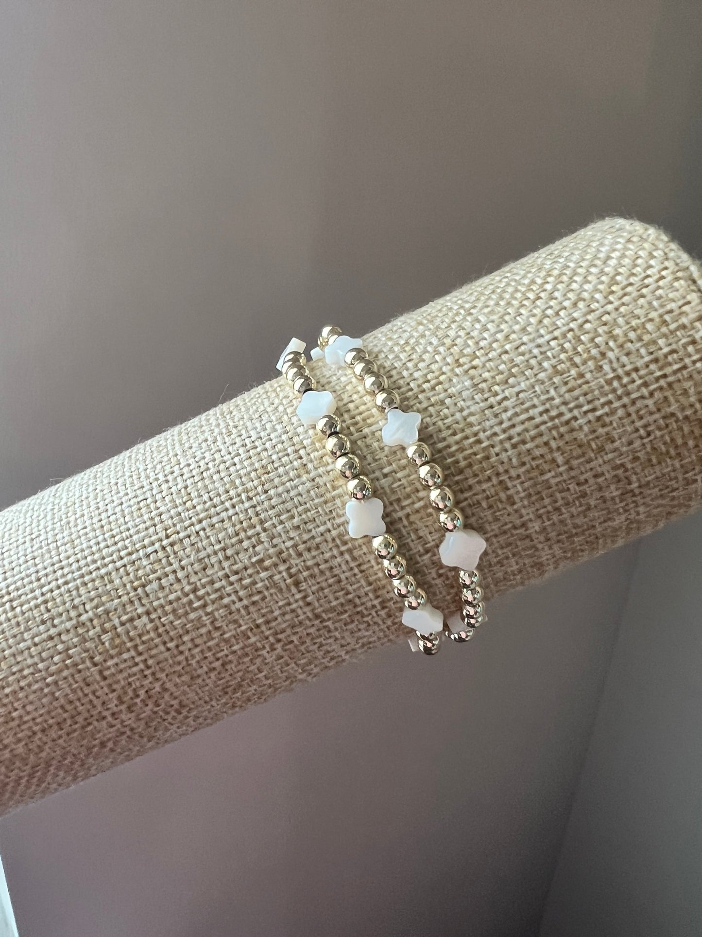 Gold Bracelet with Shell Flower Stack