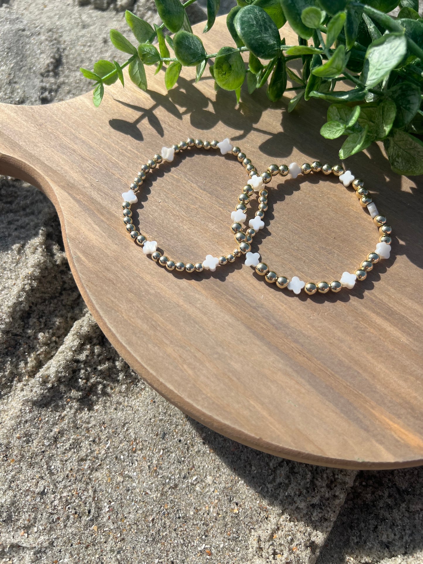 Gold Bracelet with Shell Flower Stack