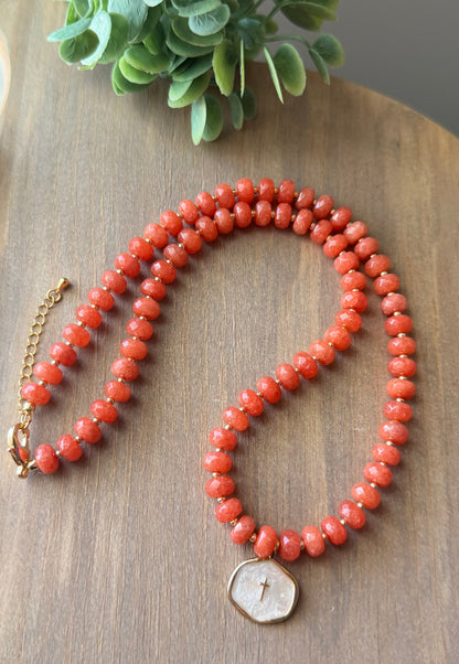 Tangerine Cross Necklace
