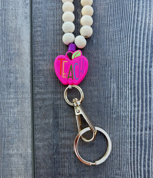 Pink Apple Teach Lanyard